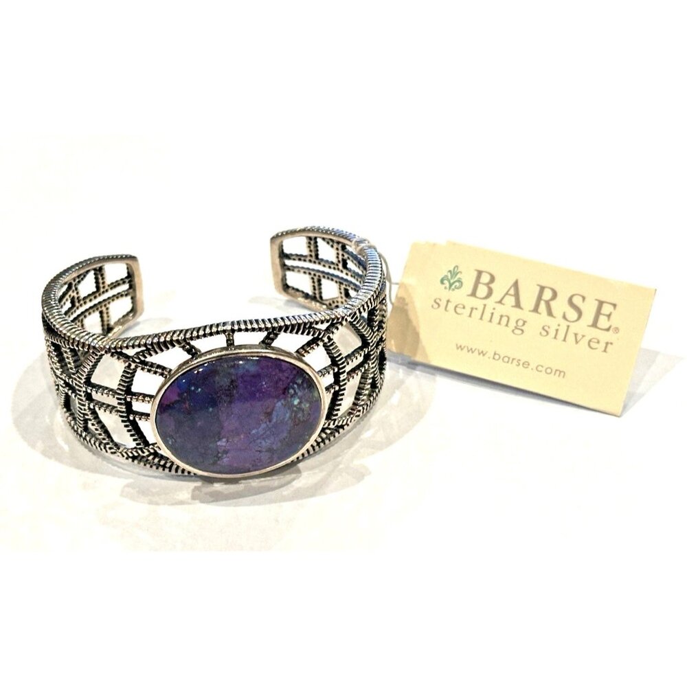 Barse Sterling Silver 925 Cutout Cuff Bracelet Purple Turquoise Oval Stone New 140$